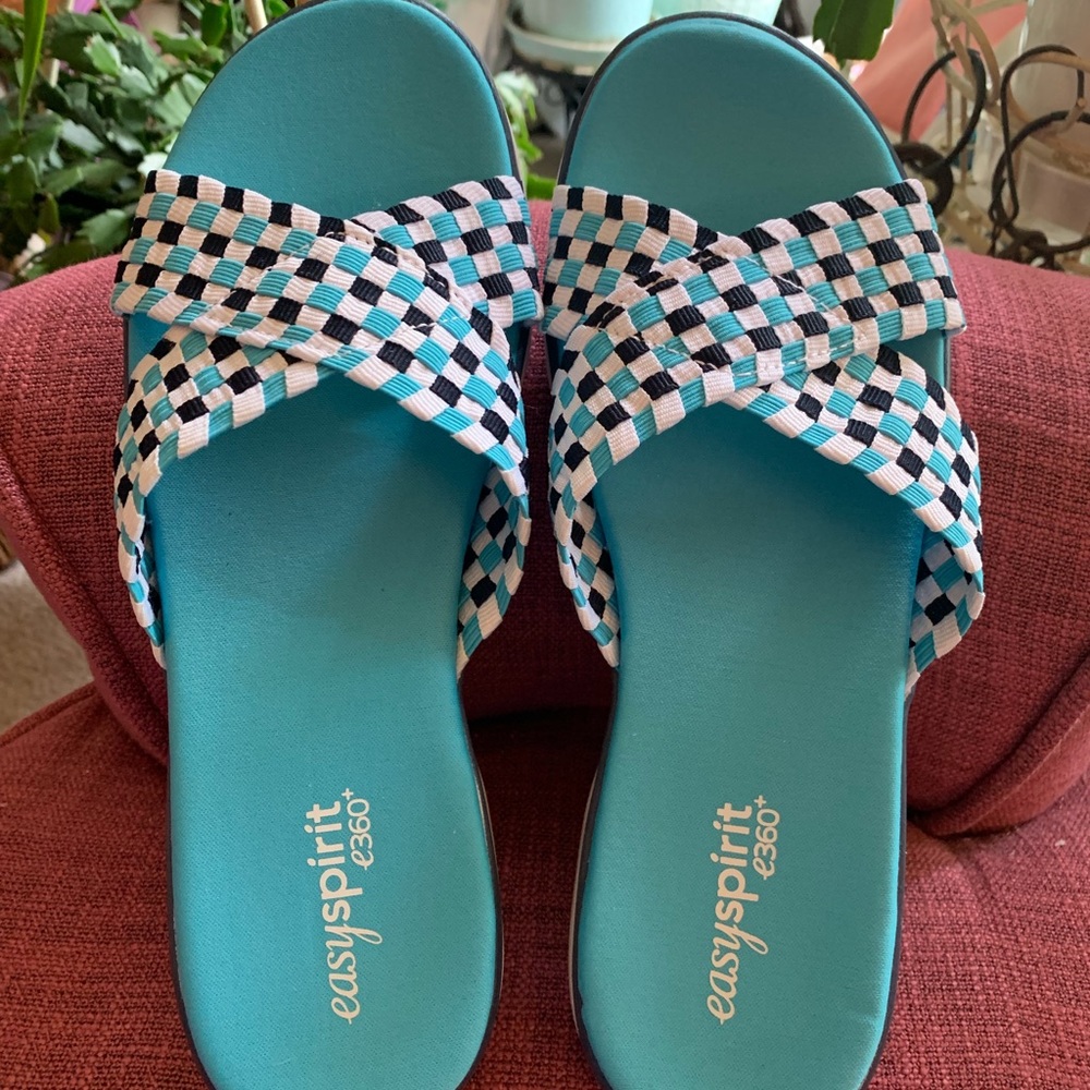 Easy Spirit e360+ Black, White & Turquoise Sandals